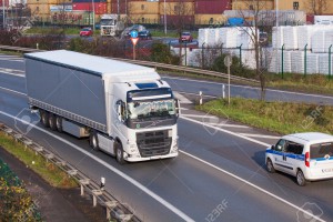 DUSSELDORF ,GERMANY - DECEMBER 09: transport truck on the highway on December 09,2015 in Dusseldorf, Germany.